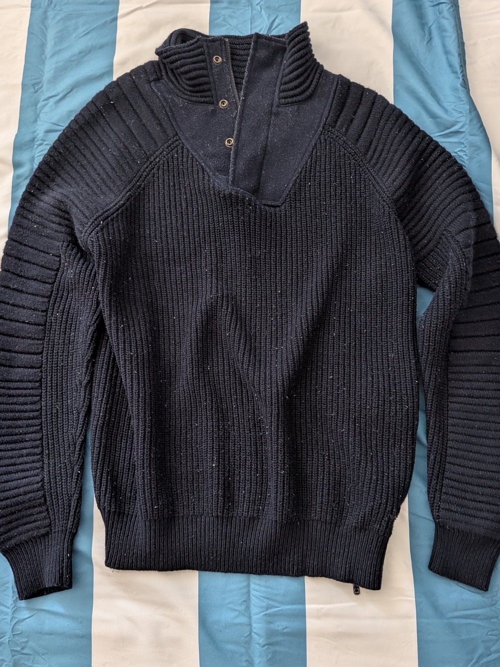 Scotch & Soda Men's Navy Ribbed Knit Quarter-Snap Sweater